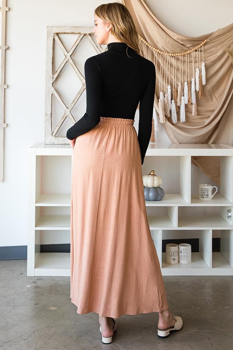 SIDE SLIT DETAILED MAXI LINEN SKIRT - Doublju