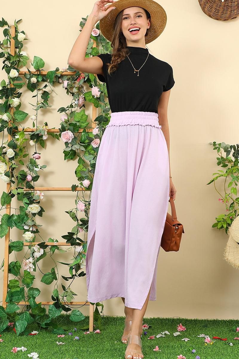 BANDED SMOCKING WAIST MAXI SKIRT WITH POCKET - Doublju