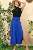 BANDED SMOCKING WAIST MAXI SKIRT WITH POCKET - Doublju