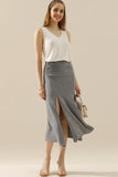 HIGH WAIST SHIRRED FLOUNCE MAXI SKIRTS WITH SLIT - Doublju