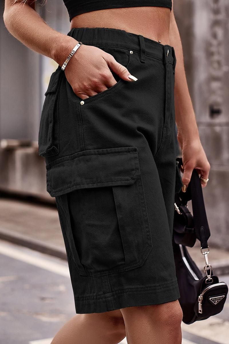 SIMPLE BIG POCKET MIDI CARGO PANTS - Doublju