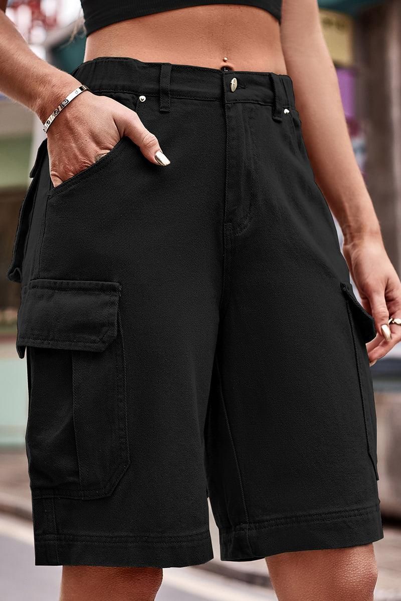 SIMPLE BIG POCKET MIDI CARGO PANTS - Doublju