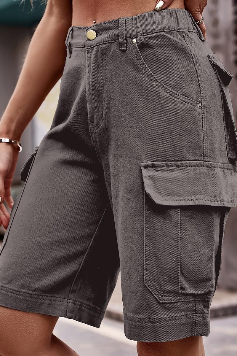 SIMPLE BIG POCKET MIDI CARGO PANTS - Doublju