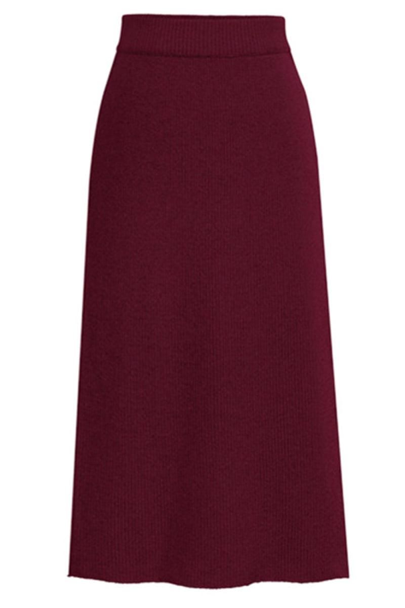 SLIT BACK HIGH WAIST BAND WARM LONG SKIRT - Doublju