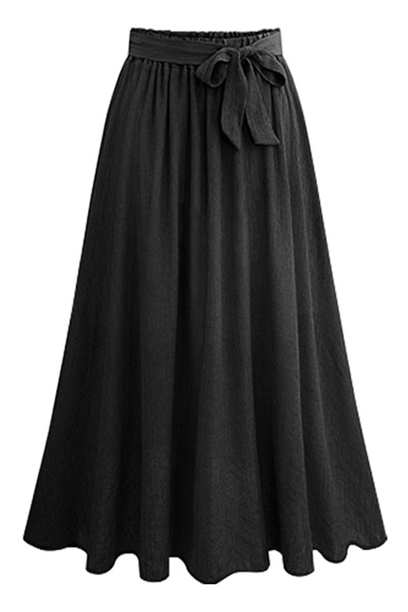 DRAWSTRING LONG FLARE SKIRT - Doublju