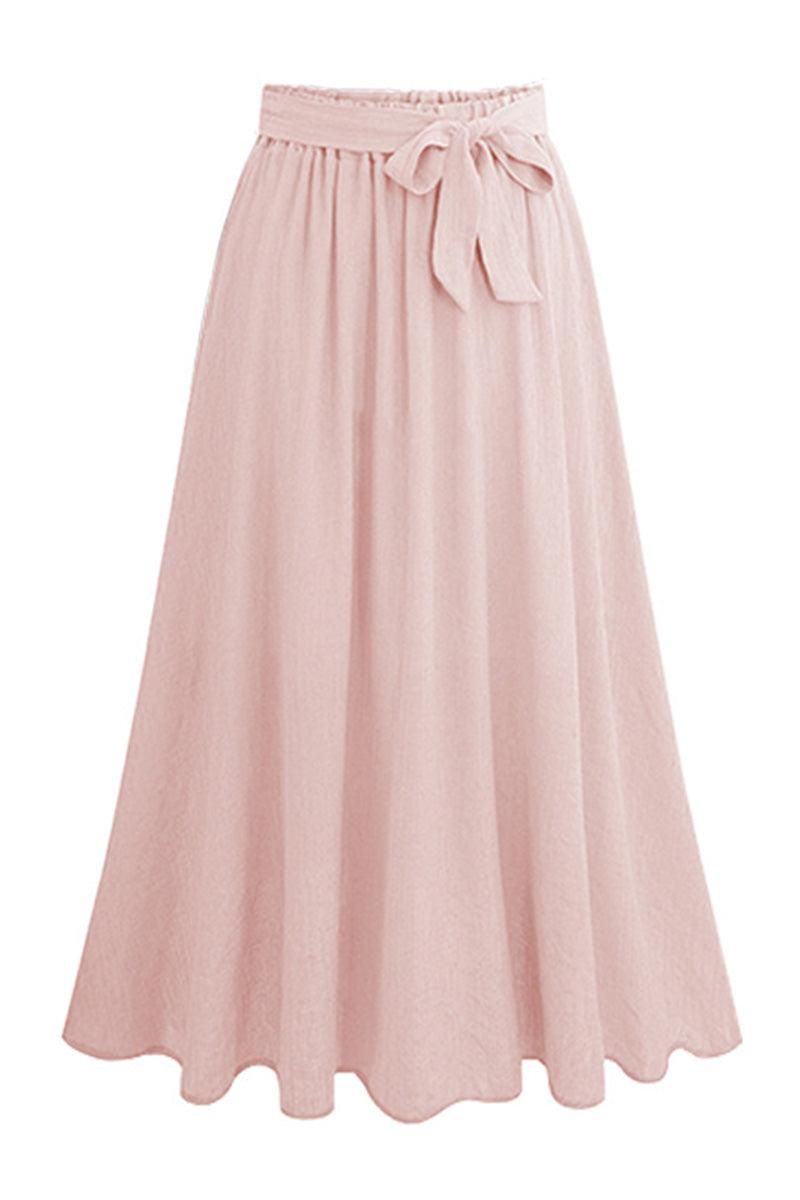 DRAWSTRING LONG FLARE SKIRT - Doublju