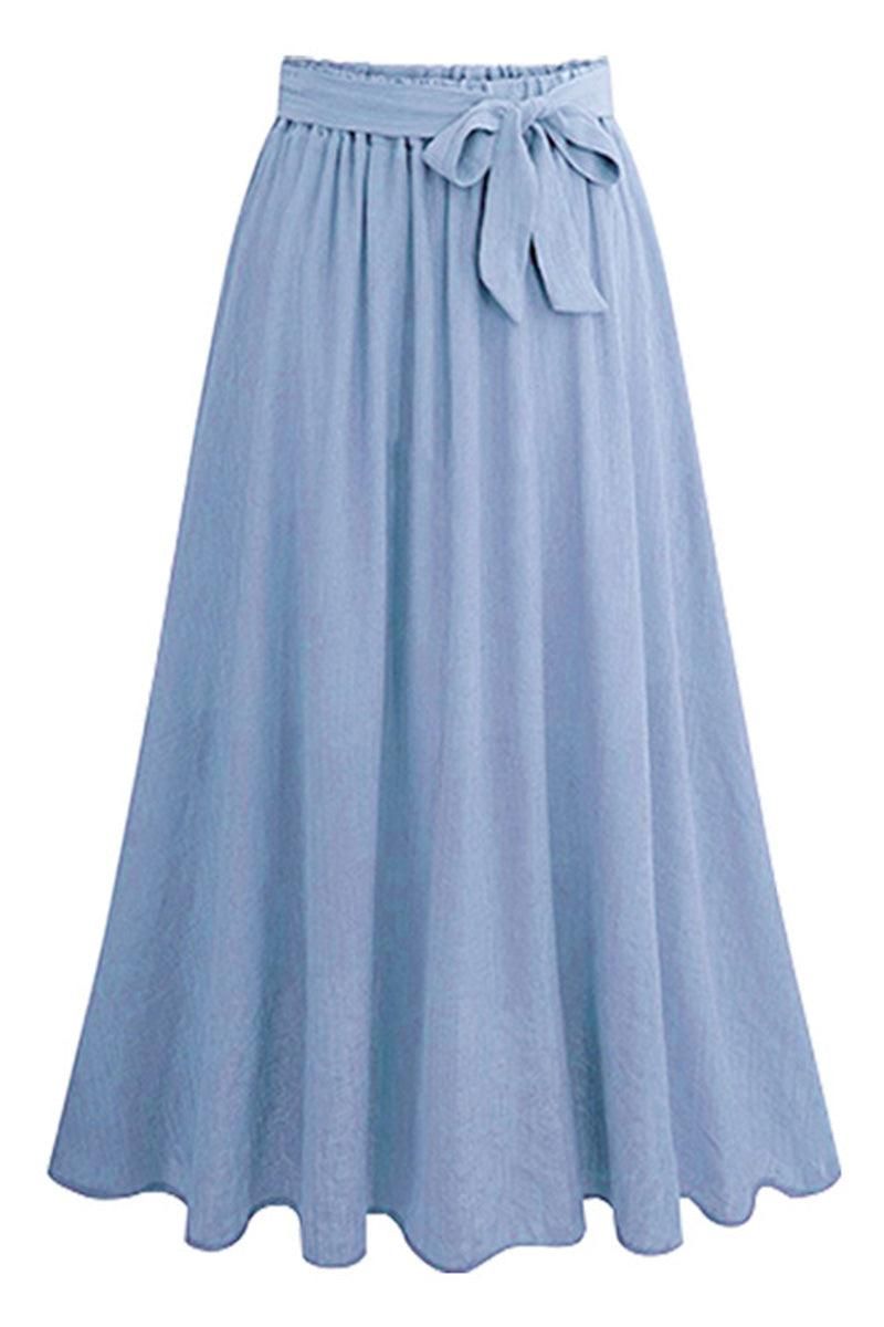 DRAWSTRING LONG FLARE SKIRT - Doublju