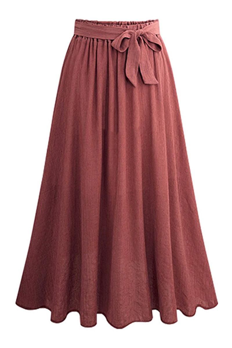 DRAWSTRING LONG FLARE SKIRT - Doublju