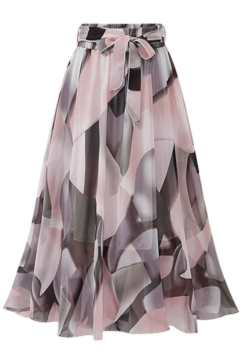 FLORAL PATTERN WAIST TIE CHIFFON MIDI DRESS - Doublju