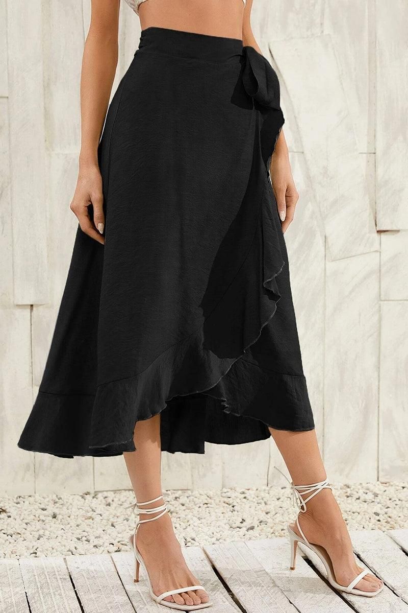 TRENDY WOMEN RUFFLED EDGING LACE UP SKIRT - Doublju