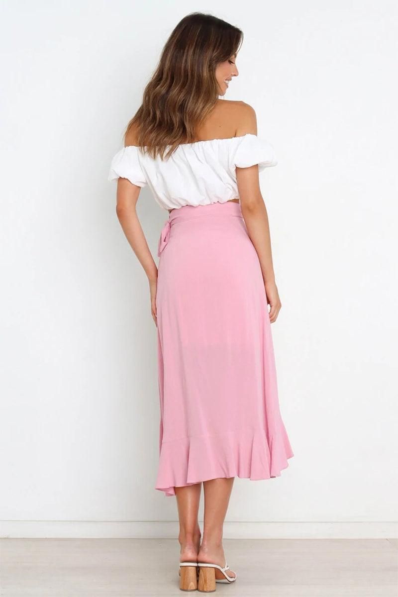 TRENDY WOMEN RUFFLED EDGING LACE UP SKIRT - Doublju