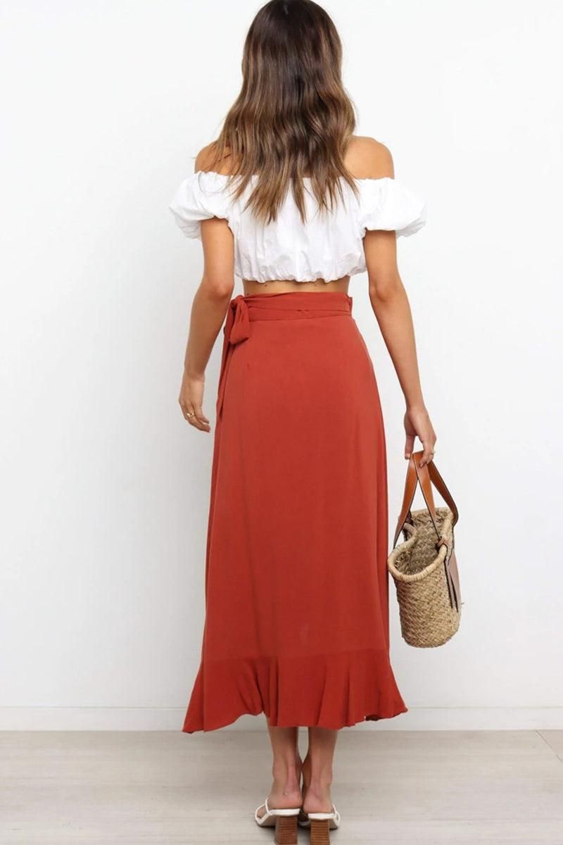 TRENDY WOMEN RUFFLED EDGING LACE UP SKIRT - Doublju