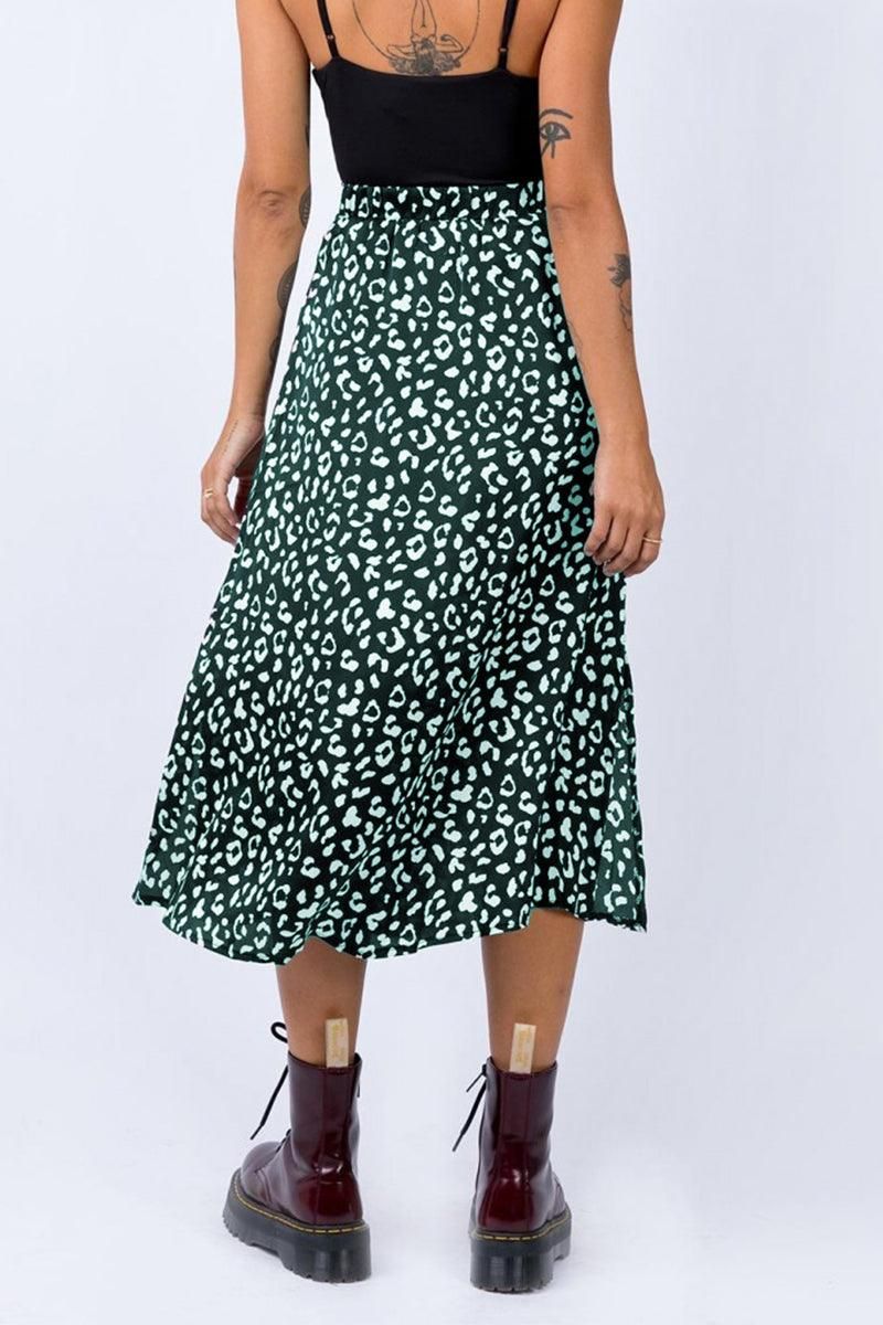 HIGH WAIST BOHO PRINTED SIDE SPLIT A LINE SKIRT - Doublju