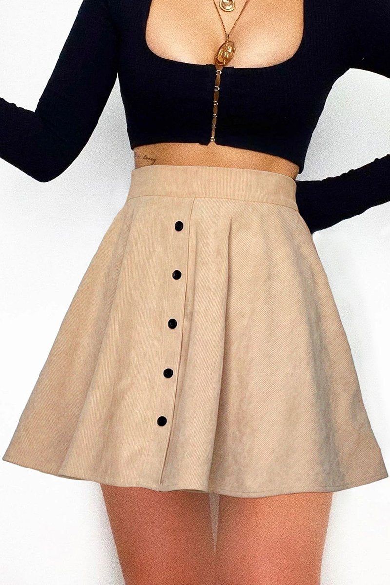 WOMEN FRONT BUTTONED CORDUROY UMBRELLA SKIRT