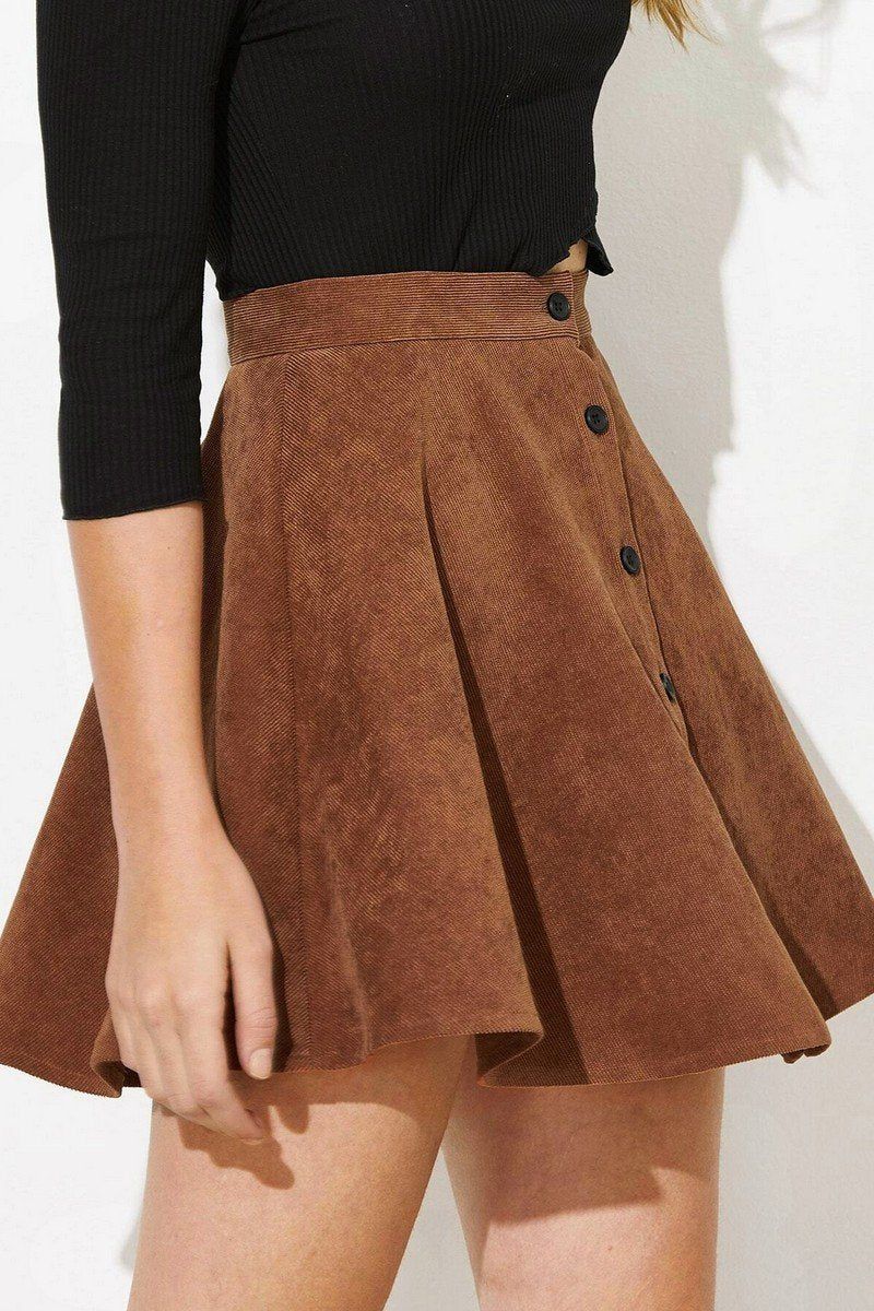 WOMEN FRONT BUTTONED CORDUROY UMBRELLA SKIRT