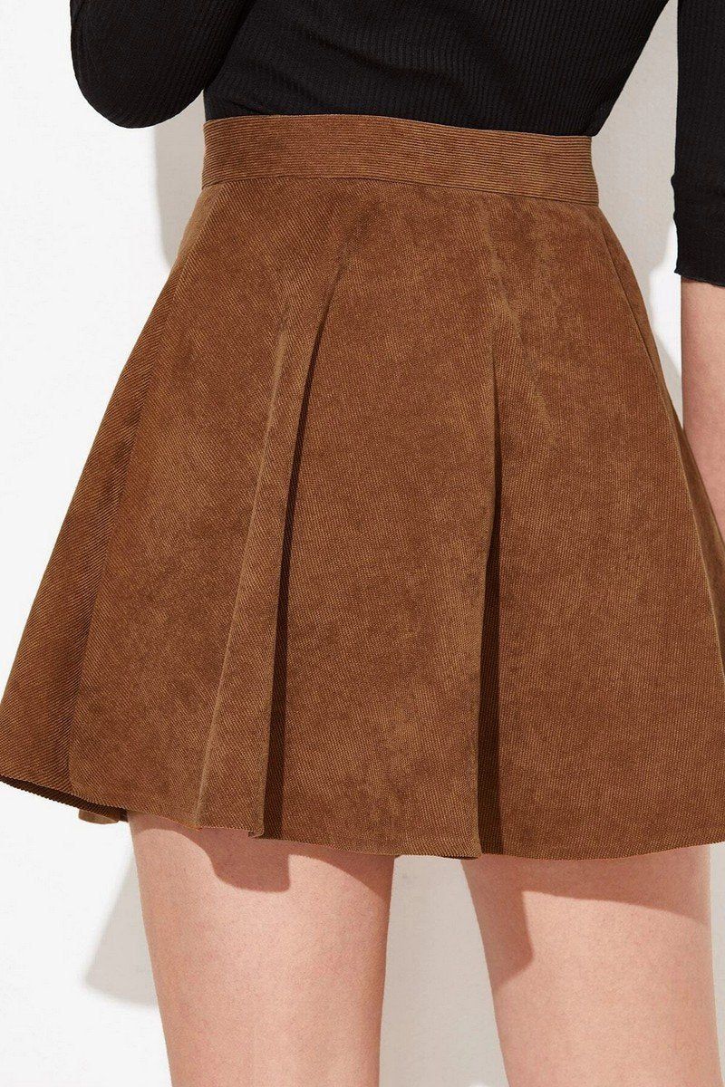 WOMEN FRONT BUTTONED CORDUROY UMBRELLA SKIRT