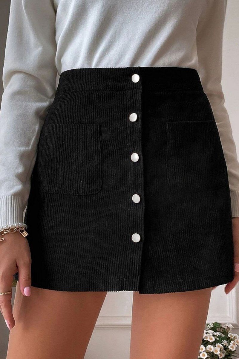 WOMEN HIGH WAIST CORDUROY TIGHT FIT MINI SKIRT