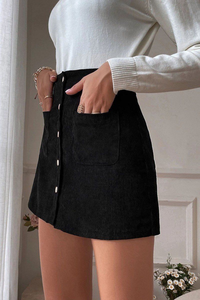 WOMEN HIGH WAIST CORDUROY TIGHT FIT MINI SKIRT