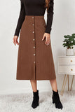 WOMEN FRONT BUTTON UP CORDUROY A LINE MIDI SKIRT