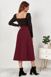 WOMEN FRONT BUTTON UP CORDUROY A LINE MIDI SKIRT