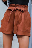 CASUAL PURE COLOR LACE CORDUROY LOOSE SHORTS - Doublju