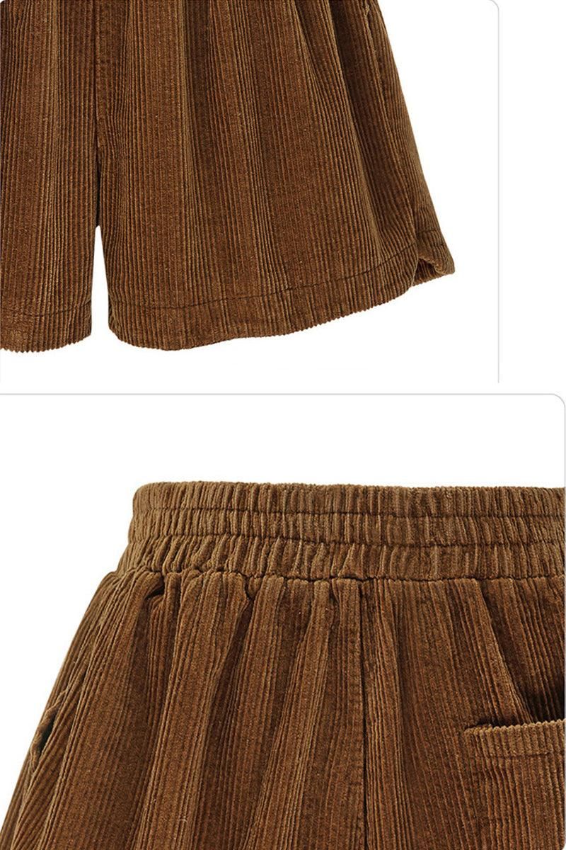 WAIST BANDING CORDUROY WARM SHORTS - Doublju