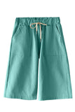 ELASTIC WAIST DRAWSTRING MID LENGTH SHORTS - Doublju