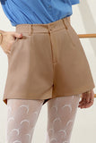 SOLID HIGH WIAST WIDE LEG SHORT PANTS WITH SLANT POCKET
