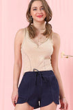 BANDED HIGH WAIST SHORT BINDING PANTS WITH STRING - Doublju