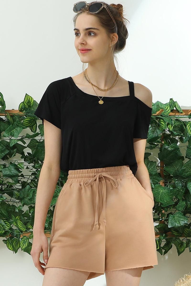 HIGH WAIST FRENCH TERRY PANTS WITH SIDE POCKETS - Doublju