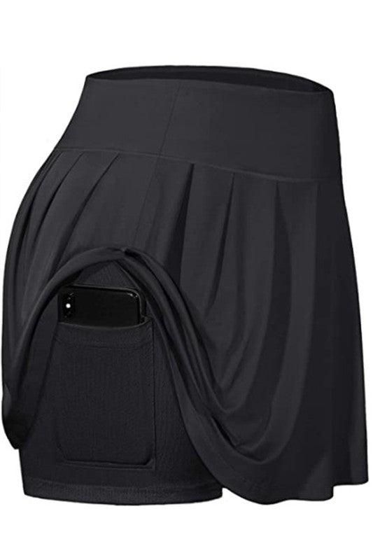 POCKET STRETCH SPORTS FITNESS TENNIS PLEATED SKIRT - Doublju