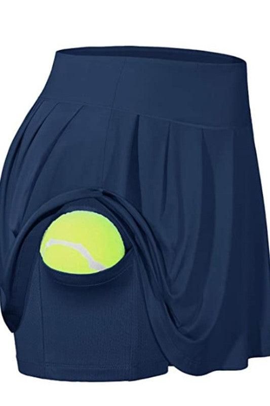 POCKET STRETCH SPORTS FITNESS TENNIS PLEATED SKIRT - Doublju