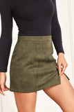 WOMENS HIGH WAIST FAUX SUEDE ZIPPER MINI SKIRT - Doublju