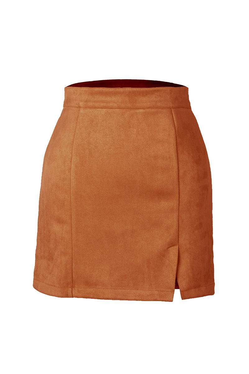 WOMENS HIGH WAIST FAUX SUEDE ZIPPER MINI SKIRT - Doublju