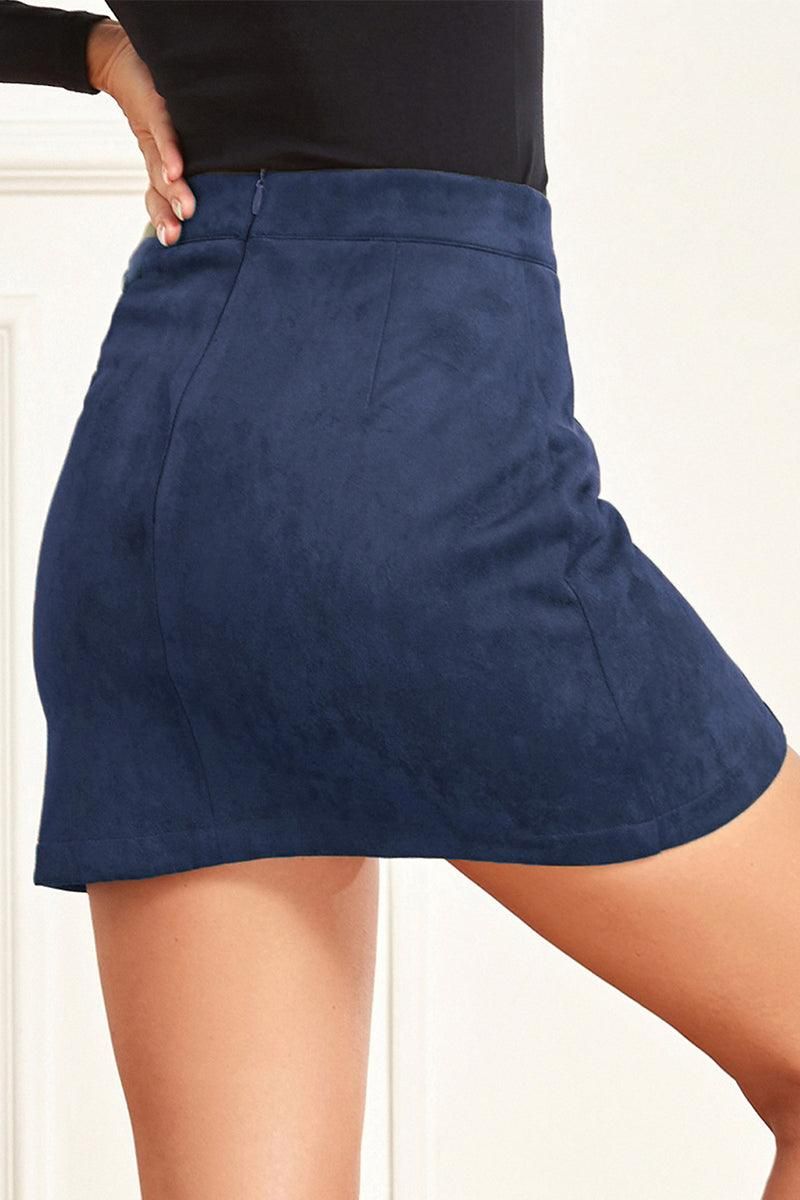 WOMENS HIGH WAIST FAUX SUEDE ZIPPER MINI SKIRT - Doublju