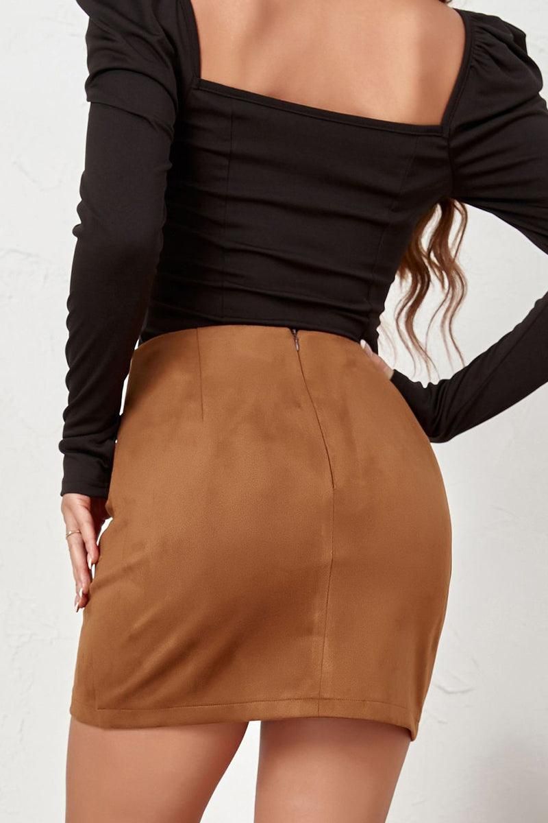 WOMEN HIGH WAIST WRAP MINI SKIRT - Doublju