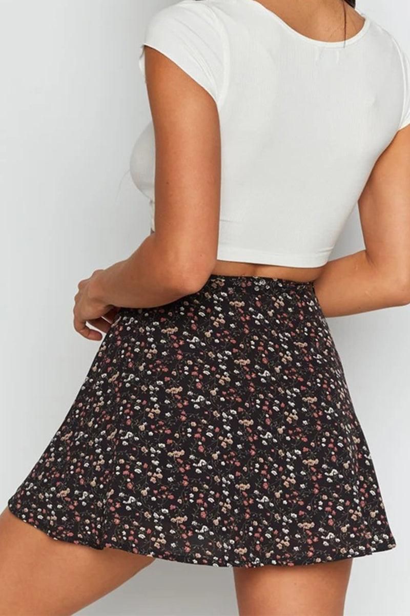 SUMMER HIGH WAISTED CHIFFON FLORAL MINI SKIRT - Doublju