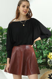 FAUX LEATHER CIRCLE SKIRT WITH BACK ZIPPER - Doublju