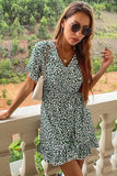 SHORT SLEEVED LACE UP WAIST V NECK FLORAL DRESS - Doublju