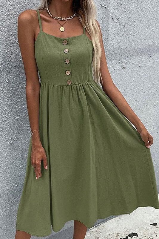 SOLID COLOR SLING LONG DRESS - Doublju