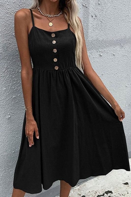 SOLID COLOR SLING LONG DRESS - Doublju