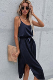 PURE COLOR BAG HIP SPLIT SLING DRESS - Doublju