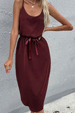 PURE COLOR BAG HIP SPLIT SLING DRESS - Doublju