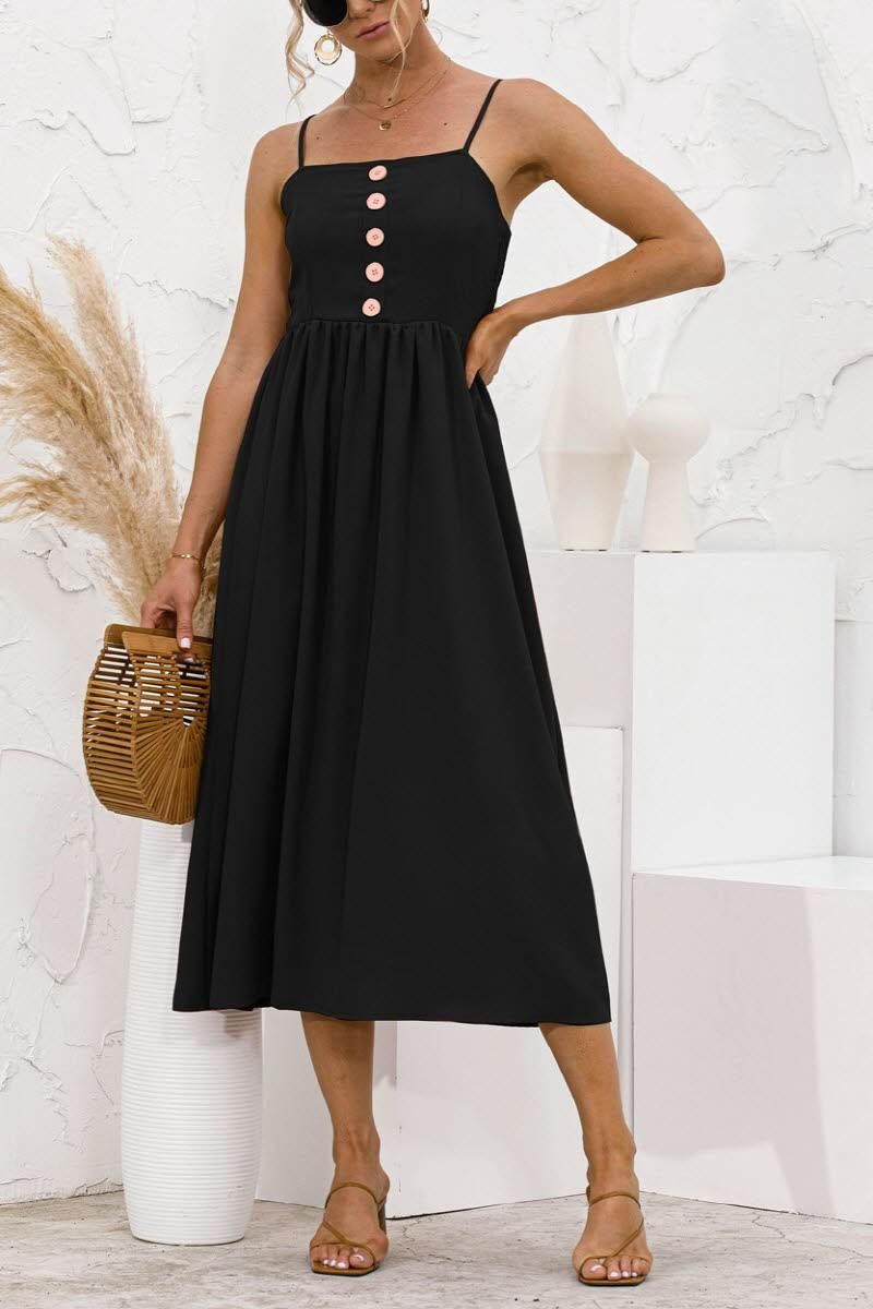 SEXY SUSPENDER BUTTON SOLID DRESS - Doublju