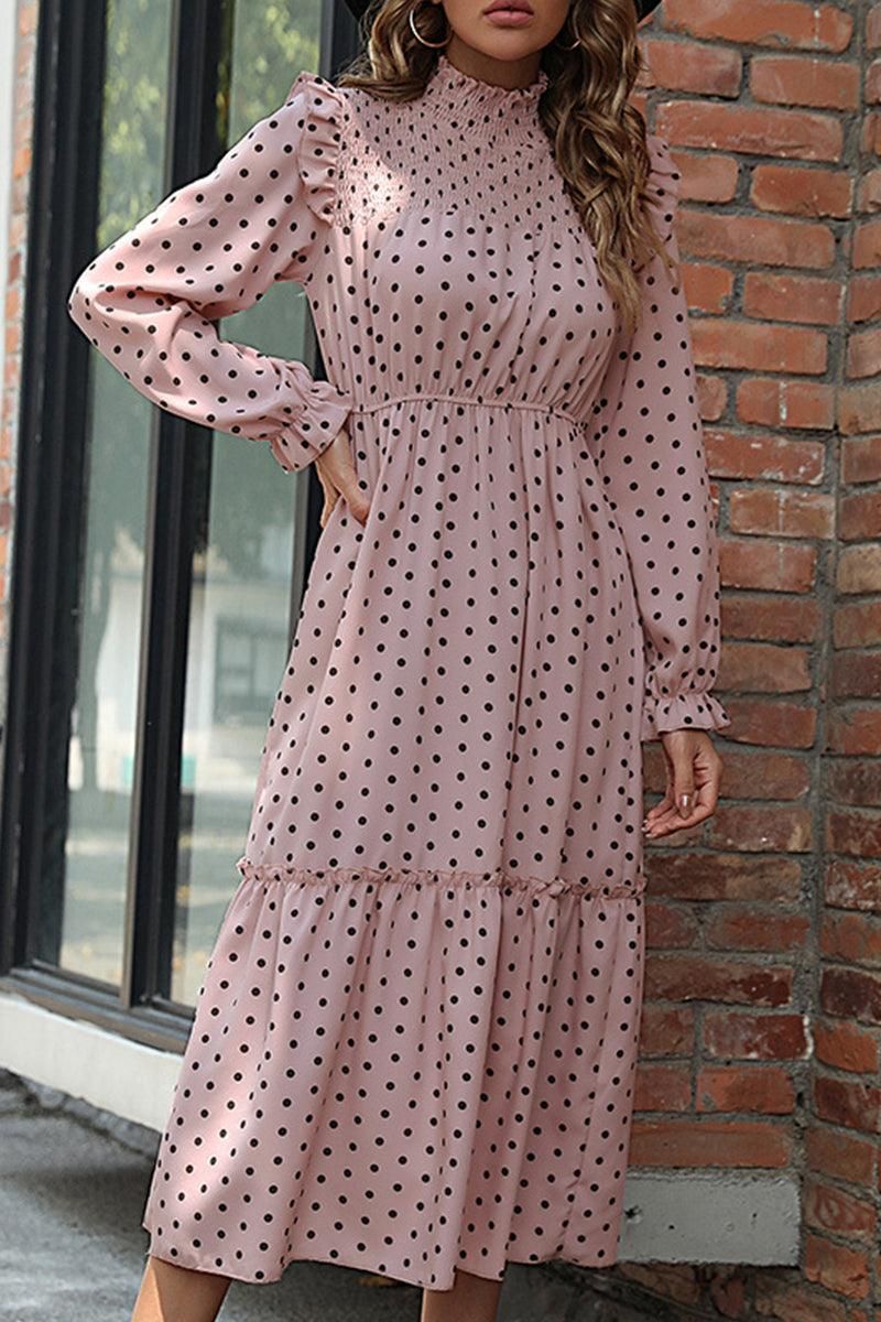 POLKA DOT LACED SHOULDER MAXI DRESS - Doublju