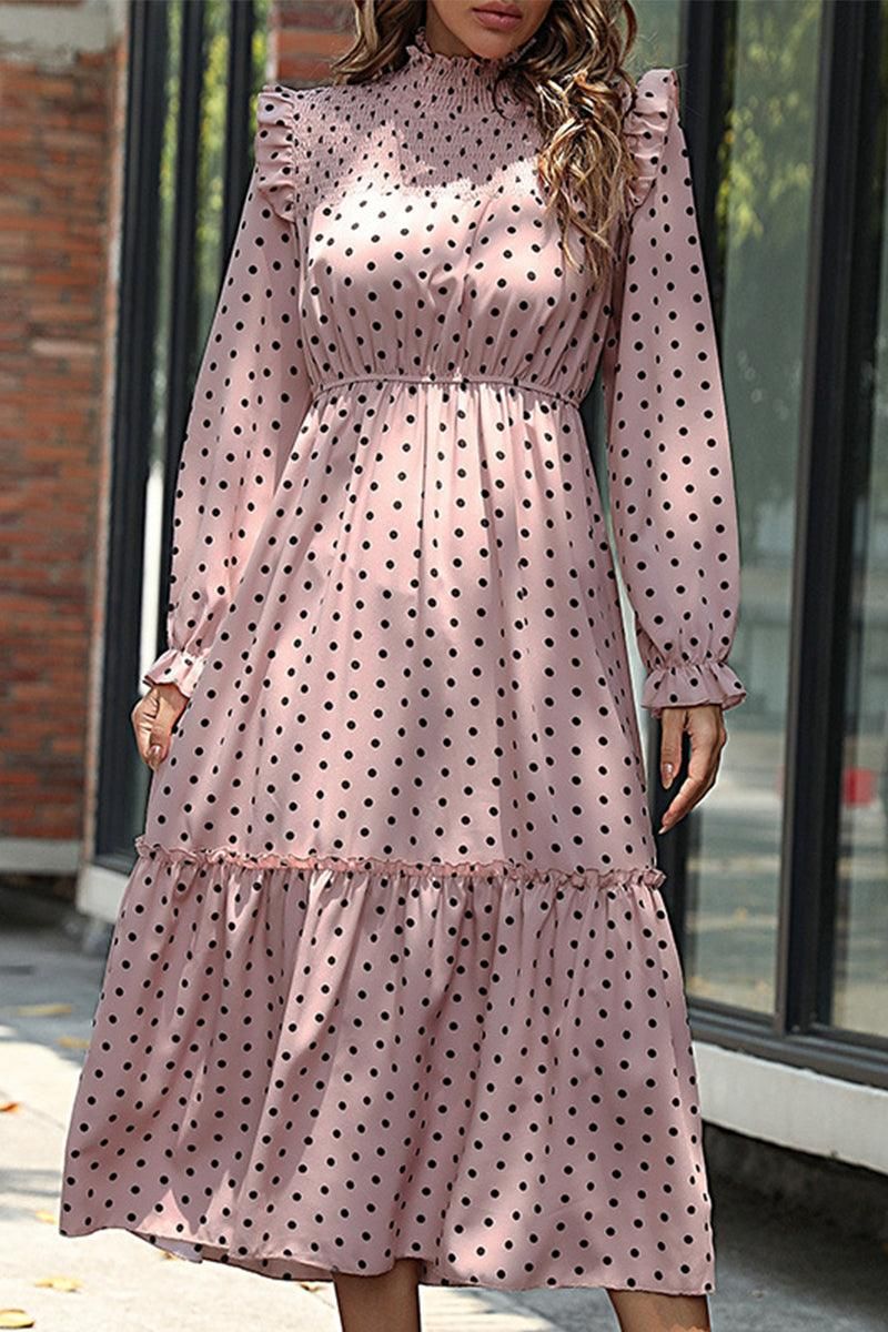 POLKA DOT LACED SHOULDER MAXI DRESS - Doublju