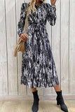 LONG SLEEVED PRINTED LAPEL SPRING DRESS - Doublju