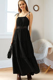 TIED STRING SPAGHETTI STRAP LACE WAIST MAXI DRESS - Doublju