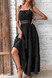 TIED STRING SPAGHETTI STRAP LACE WAIST MAXI DRESS - Doublju