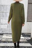 WOMEN RIBBED SLEEVE BUTTON NECK LONG KNIT DRESS - Doublju